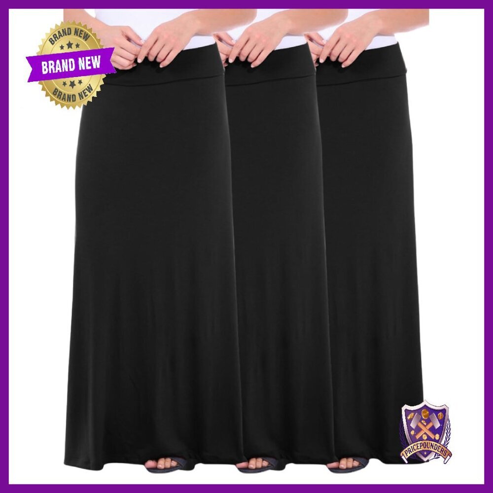 Long Maxi Skirt A-Line High Waisted Flowy Jersey Knit Plus Size